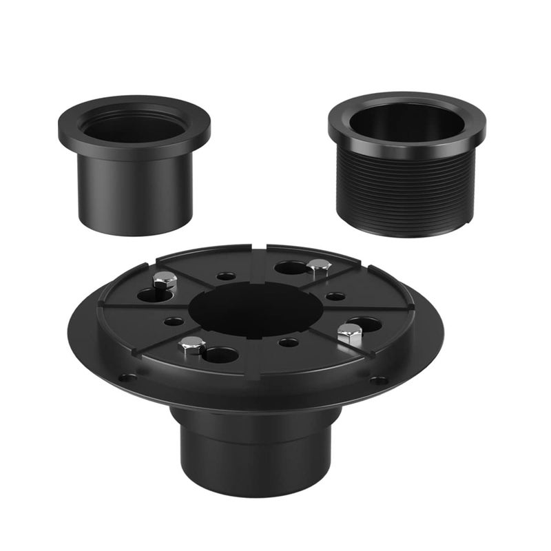 EXF Round Shower Drain Base Kit for 2 Inch and 3 Inch Waste Pipe, Black Shower Drain Flange with Threaded Adaptor and Rubber Coupler for No Hub Square & Linear Shower Drain Installation - Image 1